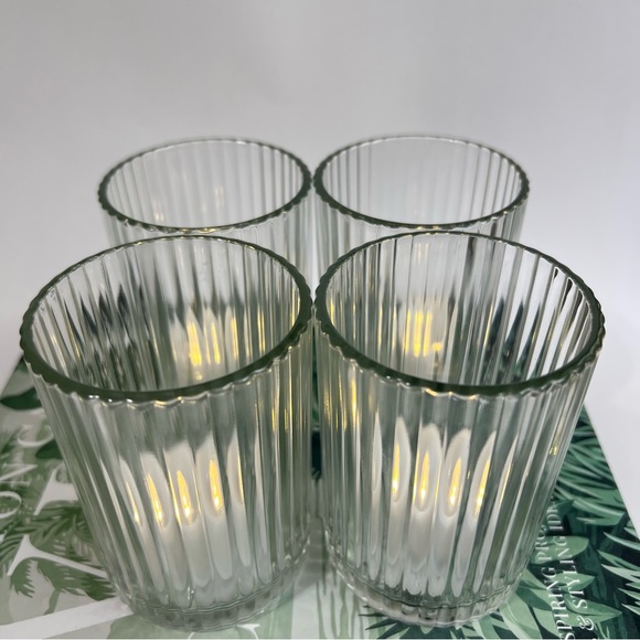Ribbed Glass Candle Holder Set of 4 Clear Chic Holiday Home Decor - Picture 10 of 16